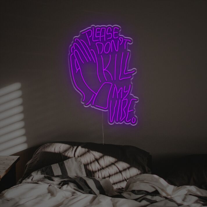 Brighten Your Bar, Wedding, or Party Ambiance with the Please Don't Kill My Vibe With Pray Gesture LED Neon Sign.