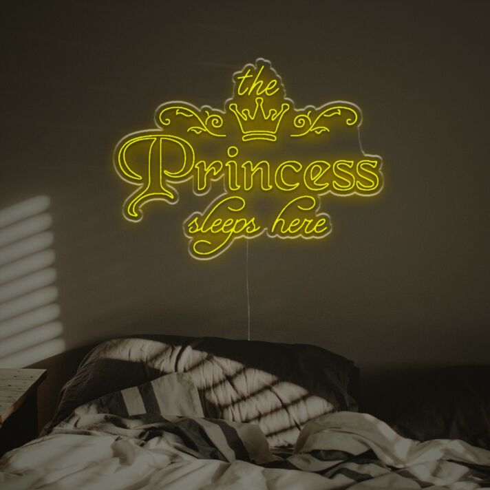 Brighten Your Little Princess's Bedroom or Celebration Space with The Princess Sleeps Here LED Neon Sign.