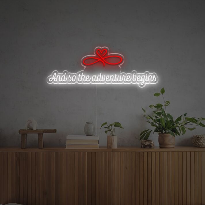 Brighten Your New Beginnings: Perfect for Weddings, Graduations, and Home Decor with And So The Adventure Begins LED Neon Sign.