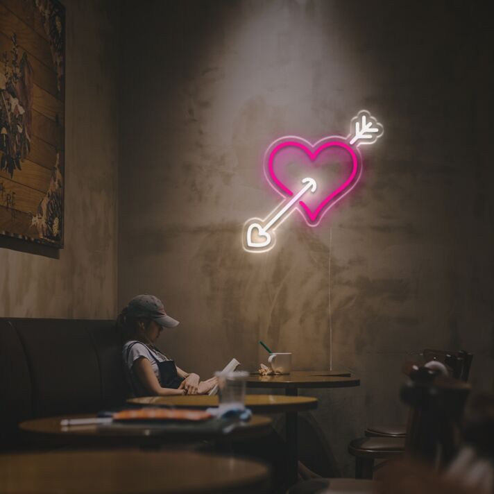 Brighten Your Love Story: Arrow Through The Heart LED Neon Sign for Romantic Dinners, Engagements, and Wedding Celebrations