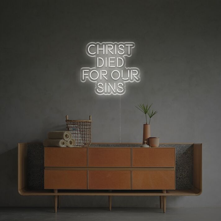 Elevate Your Spiritual Decor: Christ Died For Our Sins LED Neon Sign for Church, Home, and Religious Events