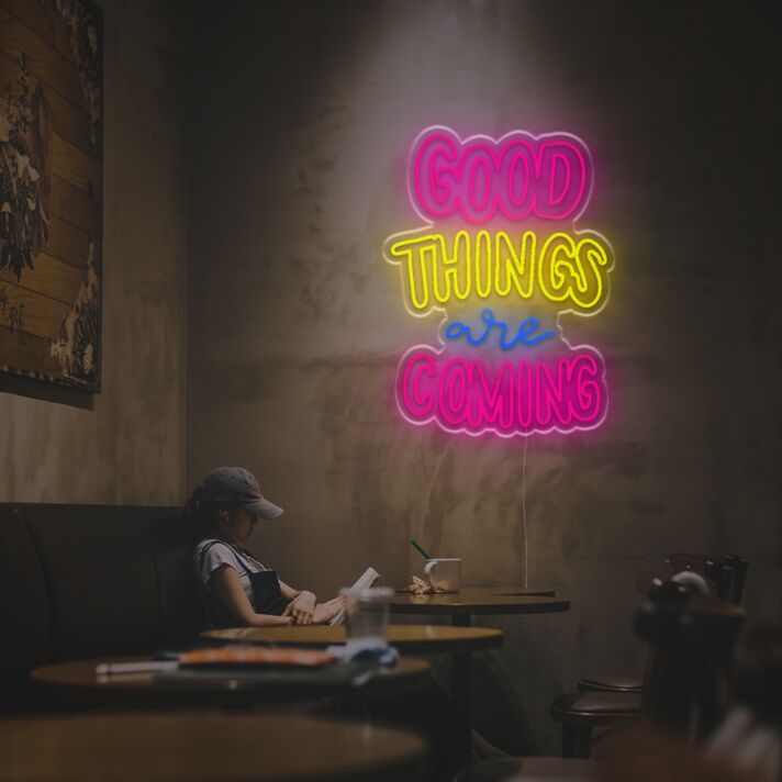 Brighten Your Office, Bar, and Wedding Celebrations with the "Good Things Are Coming" LED Neon Sign.