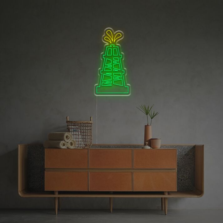 Brighten Your Bar, Office, or Man Cave with the Gleaming Oil Rig LED Neon Sign.