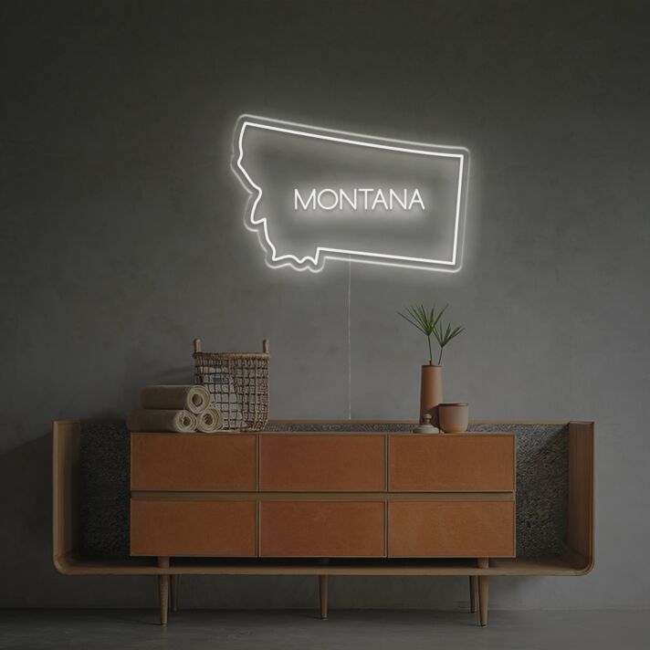Brighten Your Space: Montana State Outline LED Neon Sign, Perfect for Home Decor, Office Ambiance, and Bar Settings.