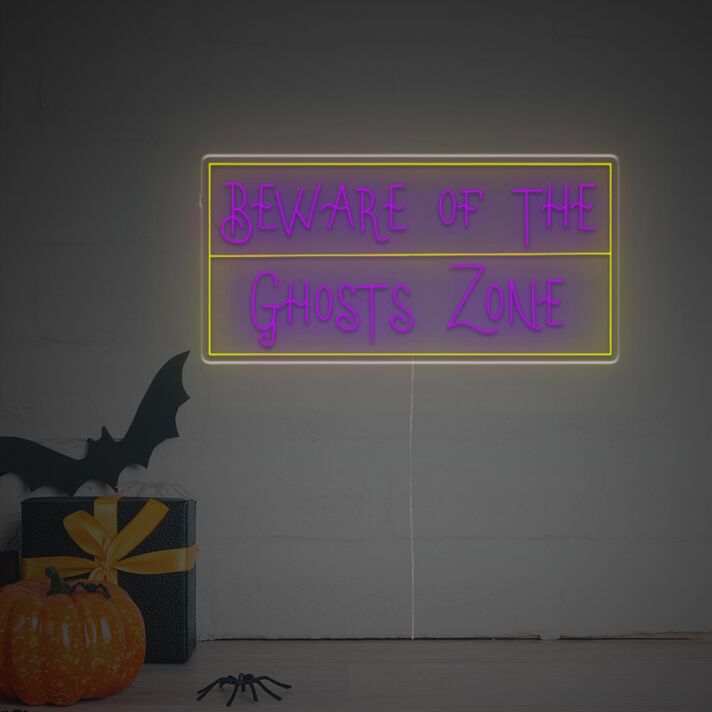 Transform Your Spooky Celebrations and Home Ambiance into a Ghostly Paradise with Beware Of The Ghosts Zone LED Neon Sign.