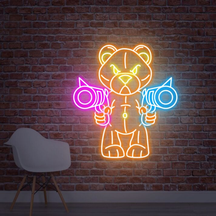 Brighten Your Man Cave, Game Room or Bar with the Bear Neon Signs Violent Bear With Double Guns Neon Sign