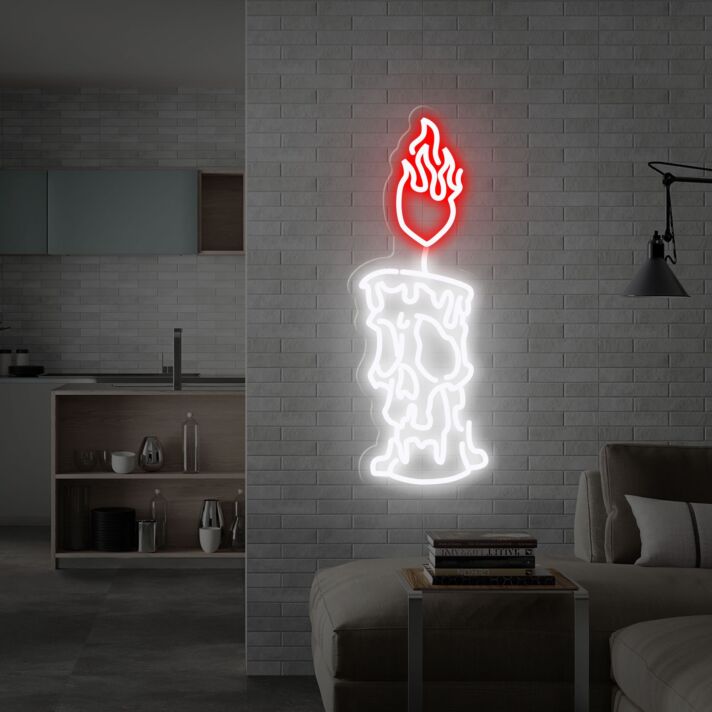 Enhance Your Space: Candle On Fire Neon Sign, Perfect for Game Rooms, Bars, and Trendsetting Home Decor