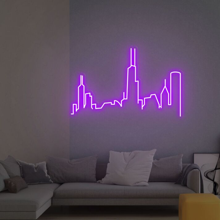 Transform Your Space: Chicago City Skyline Neon Sign Wall Decor, Perfect for Office, Bar, and Home Decor, Elevates Wall Art Ambiance