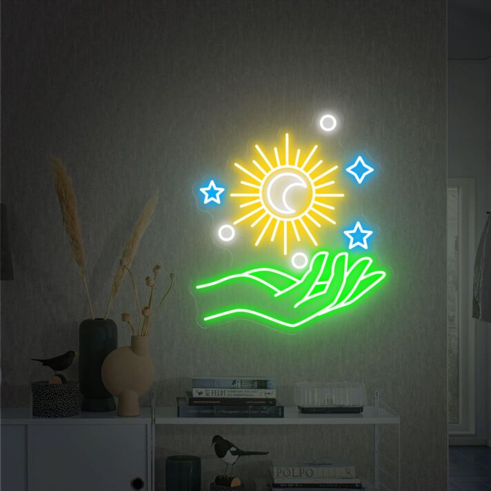 Brighten Your Space with Versatility: Galaxy Hand Neon Sign Wall Decor, Perfect for Parties, Home, Bars, and Restaurants.