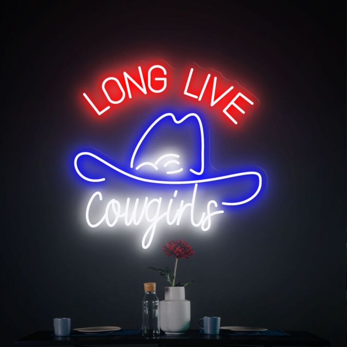Brighten Up Your Western-Themed Bar or Wedding: Long Live Cowgirls Neon Sign Led Light Cowboy Hat Decoration.