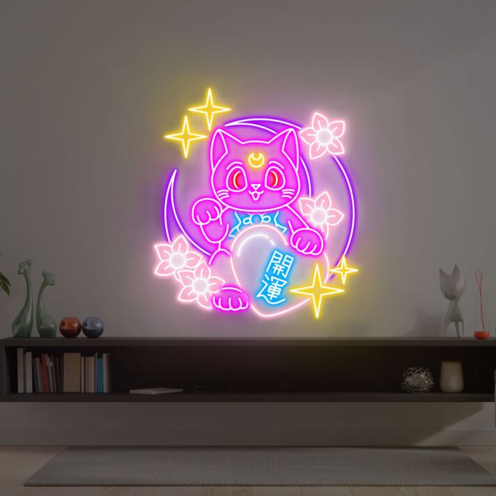 Brighten Up Your Space: Lucky Kitty Cat Neon Sign Maneki Neko LED Sign, Perfect for Bar, Cafe, Home Decor, and Celebratory Events