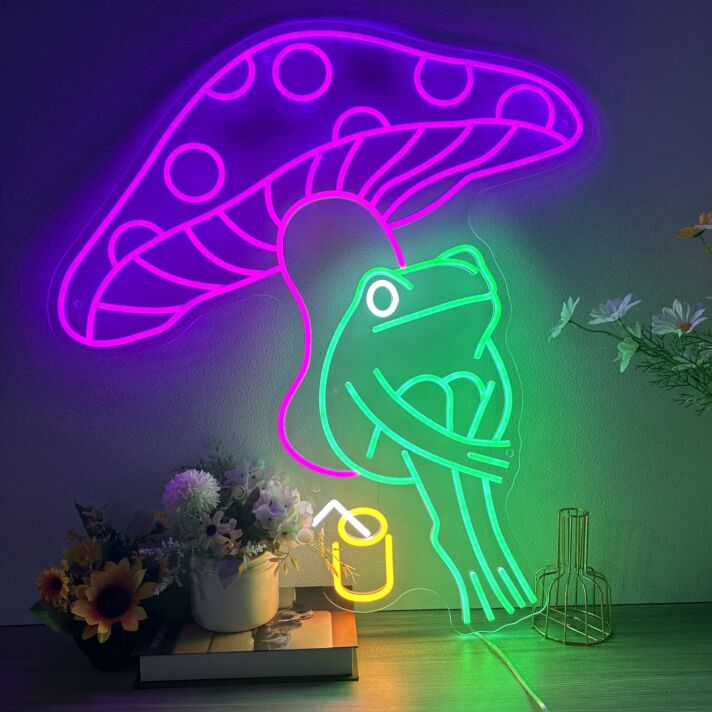 Beautify Your Space: Enchanting Mushroom And Frog Neon Sign, Perfect for Home Decor, Office Vibes, and Wedding Celebrations.