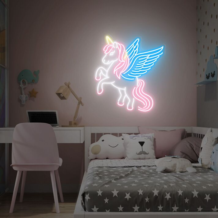 Bring Magic to Any Space: Perfect for Kids' Bedrooms, Christmas Surprises, and Dorm Room Decor with the Rainbow Unicorn Neon Sign LED Display.