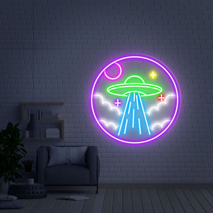 Transform Your Spaces: From Game Room to Wedding, Ufo Neon Sign Adds Vibrant Colors and Whimsical Decor to Your Home, Office, and Events.