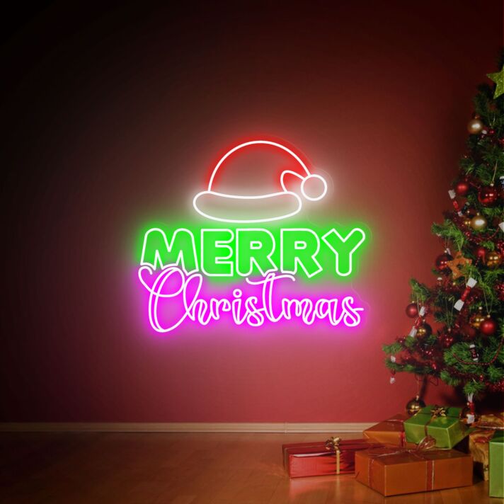 Brighten Your Festivities: Christmas Hat Led Neon Sign for Joyful Home, Office, Store, Bar, Wedding, and Party Decorations.