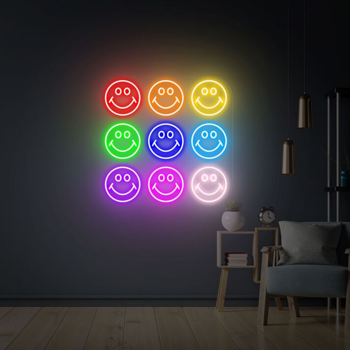 Brighten Your Space: Happy Face LED Neon Sign for Home, Office, Store, or Bar Décor and Memorable Celebrations