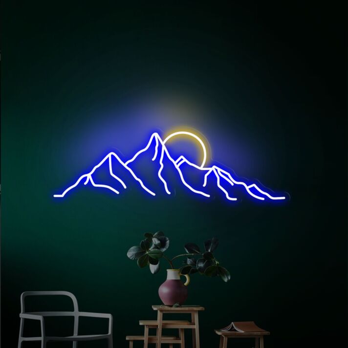 Brighten Your Spaces: Mountain Sunset Led Neon Sign Perfect for Family Home Accent, Office Statement Piece, or Aesthetic Bar and Wedding Decor.