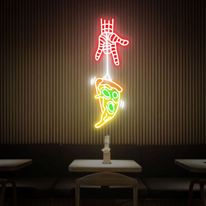 Brighten Up Your Pizza Shop, Kitchen, or Weekend Bash with the Pizza Led Neon Sign Hand Pizza Storefront Sign Wall Art.