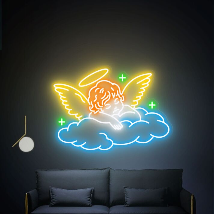 Brighten Up Your Space: Ideal for Home, Weddings, and Parties with the Sleeping Angel Neon Light Art Party Decor Gifts.