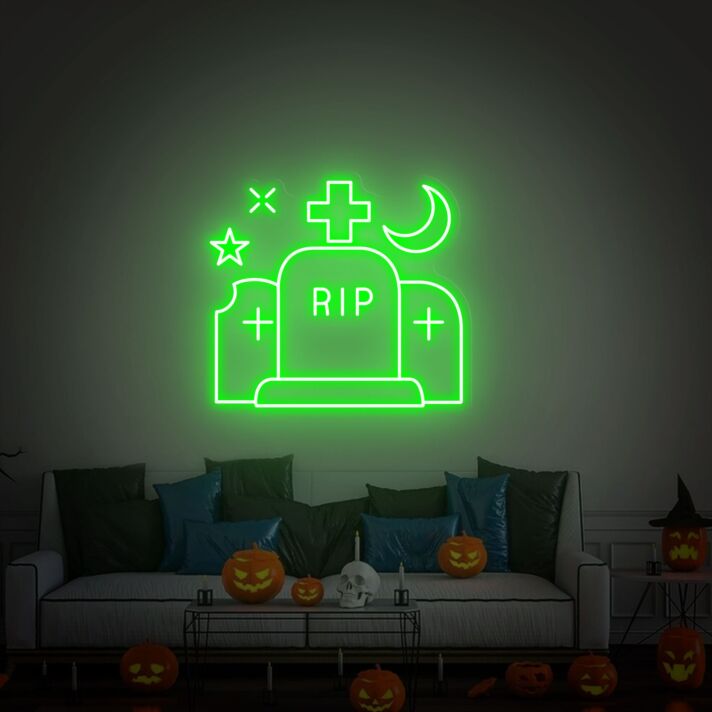 Elevate Your Halloween Celebration: Light Up Your Home, Office, or Spooky Event with the Tombstone Rip Wall Led Neon Sign.