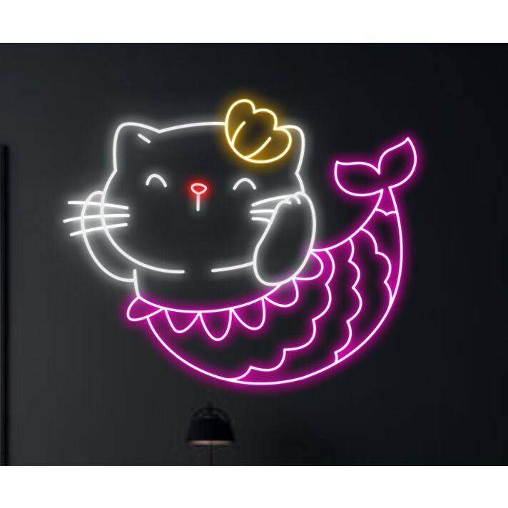 Bring Whimsy to Your Nursery, Spa, or Store with Cat Mermaid Decor Led Neon Light Cat Spa Led Light Nursery Deco.