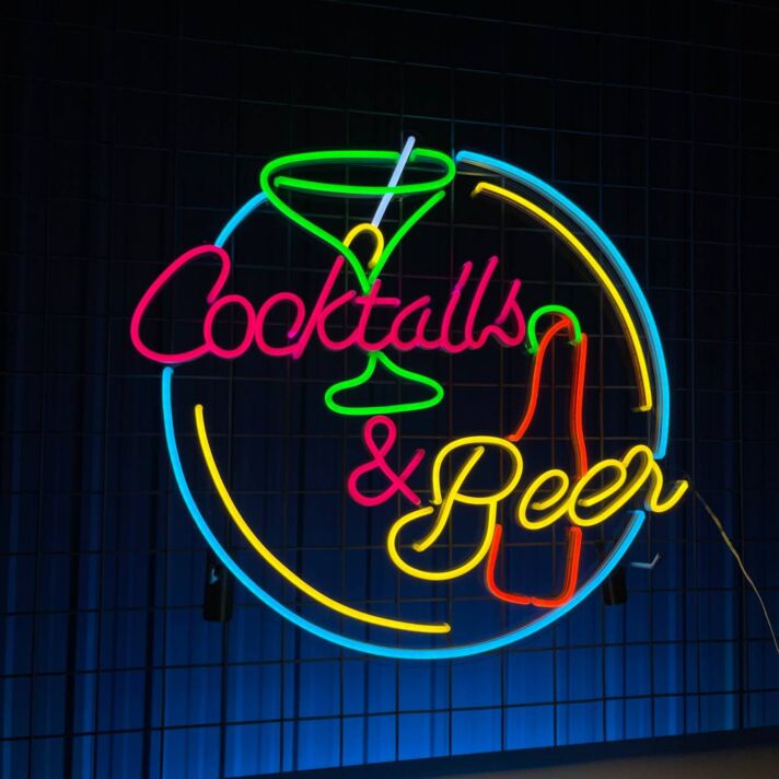 Brighten Your Bar, Store, or Home Entertainment Space with the Cocktails And Beer Logo Led Neon Sign - The Ultimate Drinking Decor for Any Occasion.