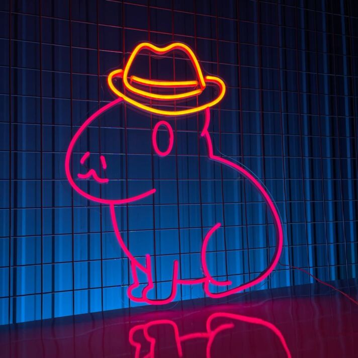 Brighten Up Your Western Themed Parties and Decor with the Cowboy Capybara LED Neon Sign - Perfect for Home, Bars, and Special Celebrations
