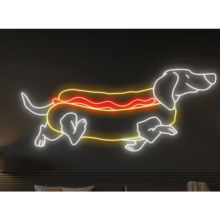 Brighten Your Space: Dachshund Hotdog LED Sign Ideal for Home, Office, and Restaurant Food Decor, Perfect for Parties and Weddings