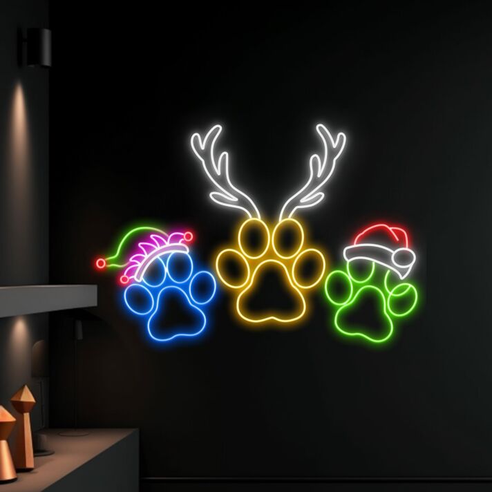 Brighten Your Festive Celebrations and Spaces: Dog Paw Reindeer Horn LED Neon Sign – Perfect for Home Decor, Office Glow, and Christmas Parties.