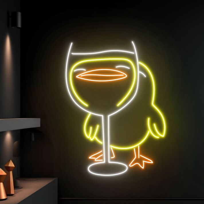 Brighten Your Space: Duck With Champagne LED Sign for Animal Lovers - Perfect for Restaurants, Home Decor, Bars, and Wedding Celebrations