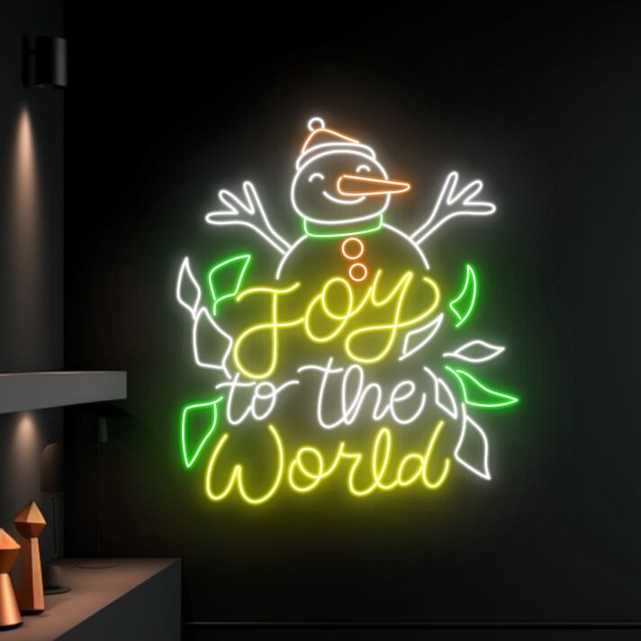 Brighten Your Festive Celebrations and Decor with Joy To The World Led Neon Sign Custom Snowman Christmas Led Sign for Home, Office, and Holiday Gatherings.