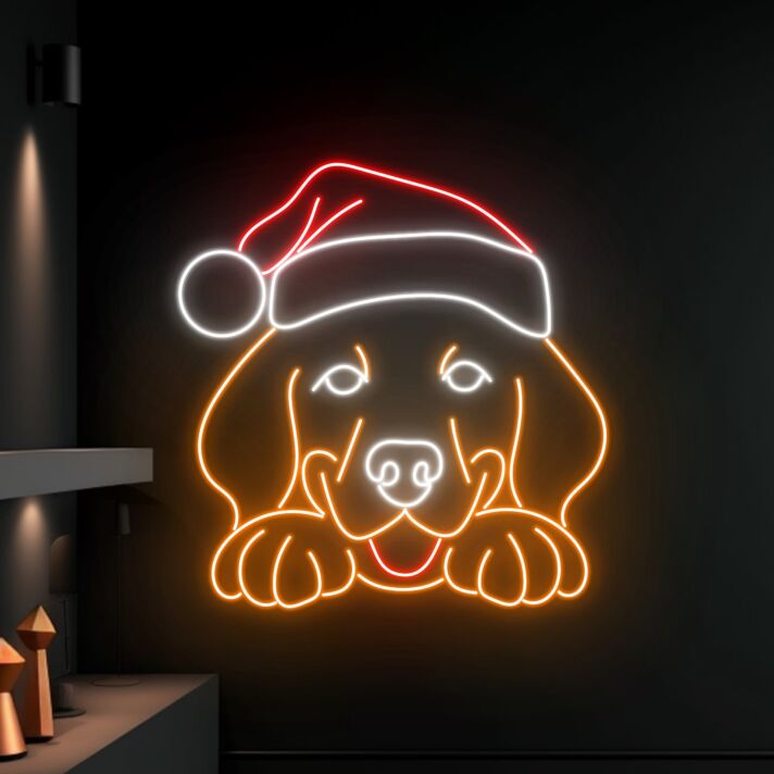 Brighten Your Festive Season: Perfect for Home Decor, Office Celebrations, and Christmas Parties - Labrador Christmas Hat LED Neon Sign
