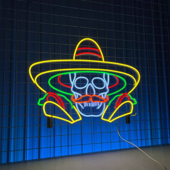 Mexican Skeleton Eating Tacos Led Neon Sign