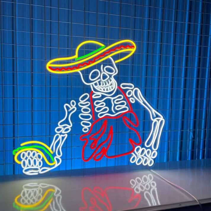 Mexican Skeleton Eating Tacos Led Neon Sign Skeleton Led Sign