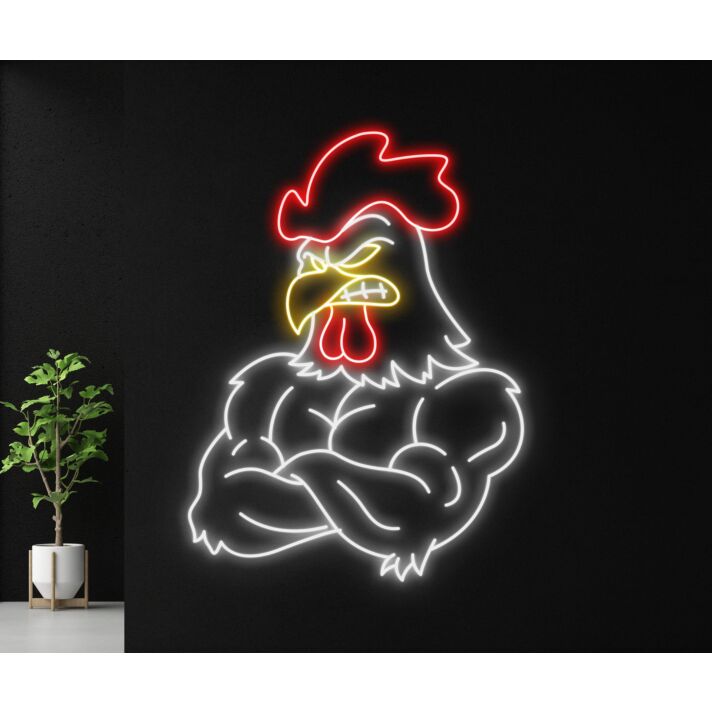 Muscular Rooster Muscle Chicken Led Sign Restaurant Decor Led Neon Sign Bar Club Decor