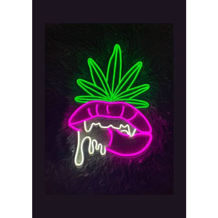 Sexy Lips Bite Smoking Leaf Led Neon Sign Smoking Open Welcome Decor Led Sign
