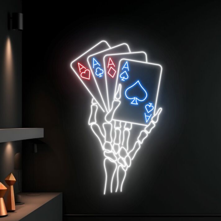 Skeleton Playing Poker Led Neon Sign Poker Decor