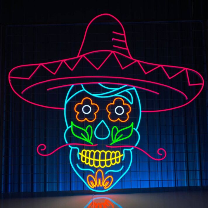Sugar Skull Mexican Skeleton Colorful Led Sign Christmas Decor