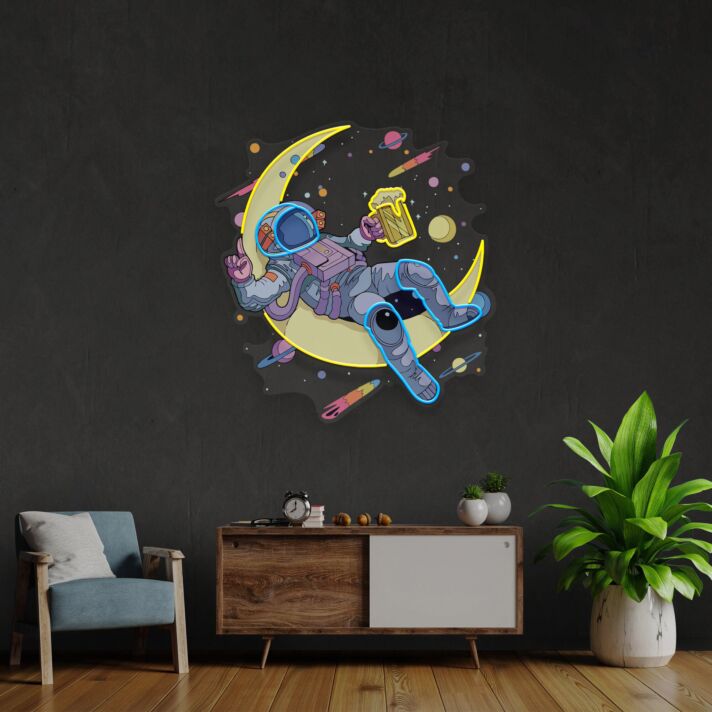 Astronauts Drinking Beer Light Space Uv Neon Light Bedroom Decor