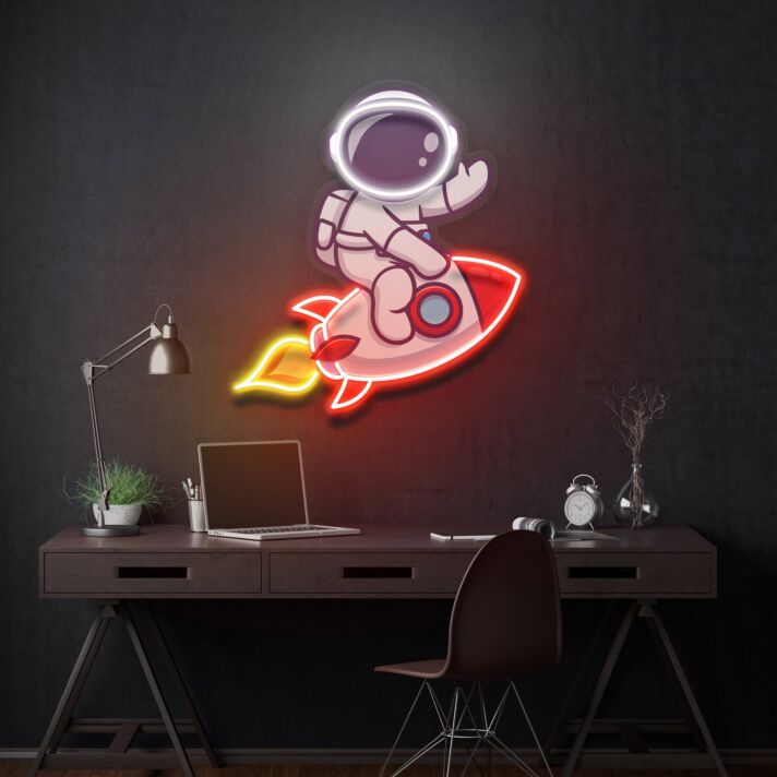 Rocket Astronaut Light Artwork Space Led Uv Neon Sign