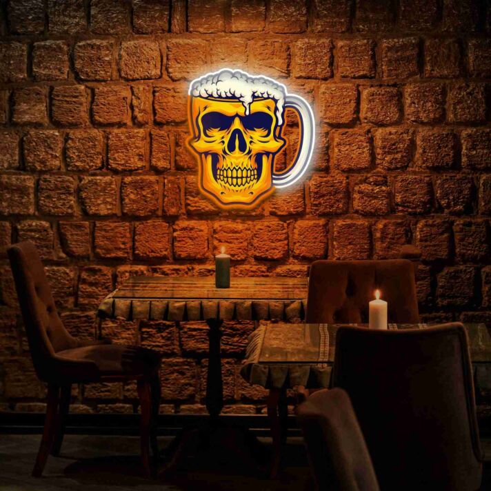 Skull Beer Neon Art Uv Light Led Masterpiece