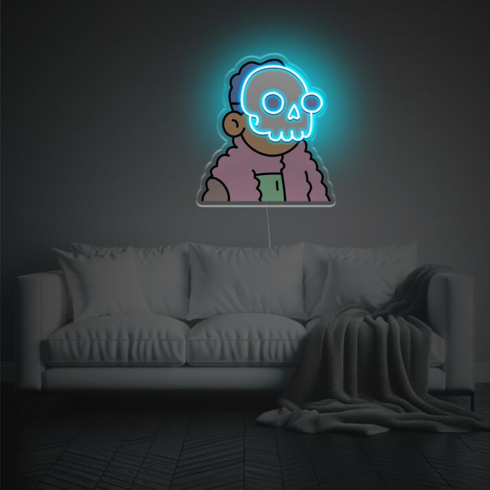 Boy Wearing Skull Mask LED Neon Acrylic Artwork