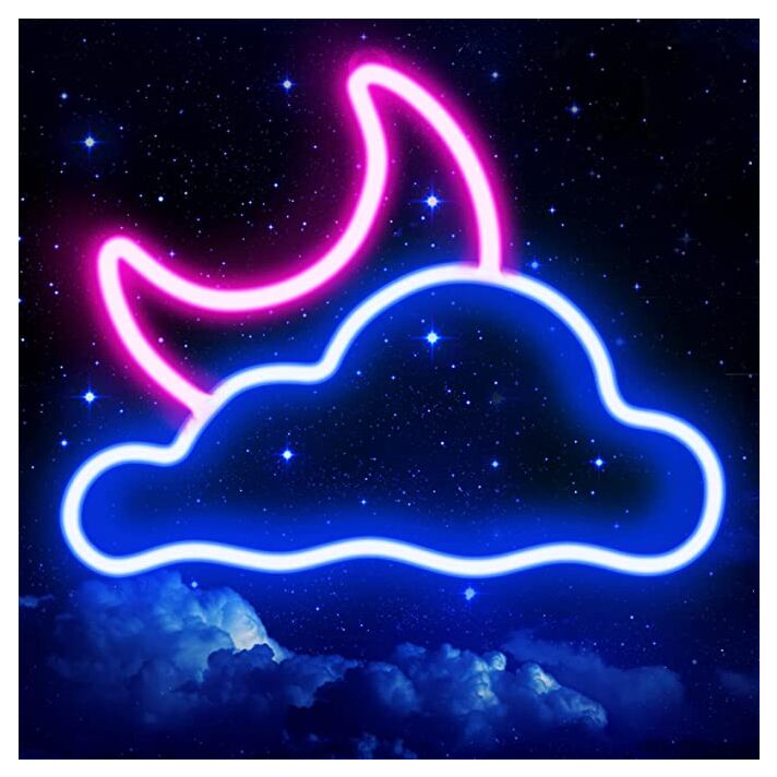 Cloud and New Moon Neon Sign