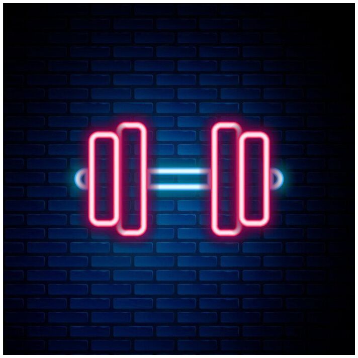 A Glowing Barbell Neon Sign Hung On The Brick Wall Background