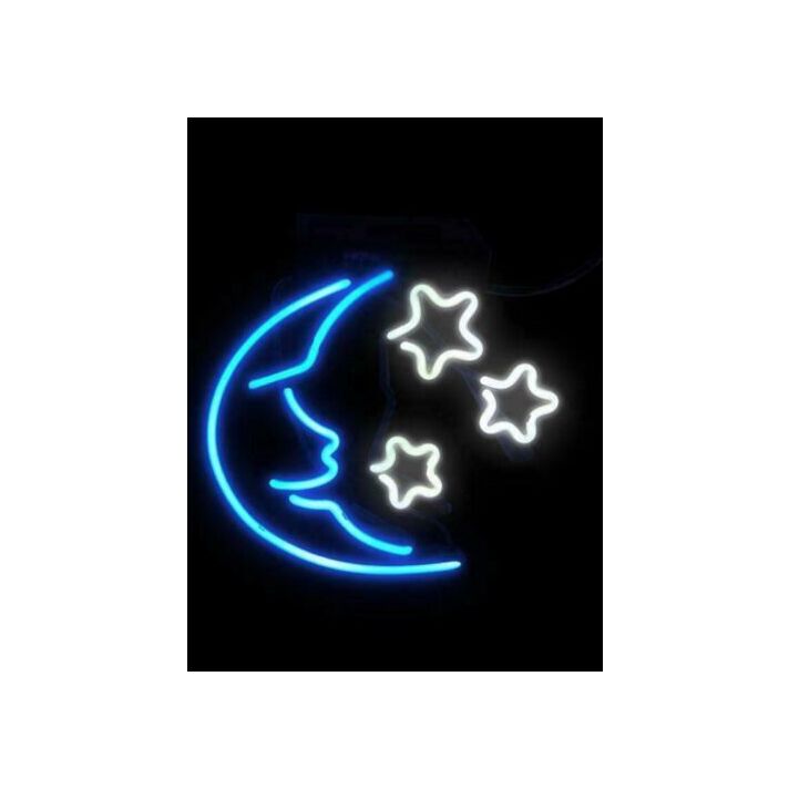 Moon Stars Neon Sign Light Decor On The Black Background