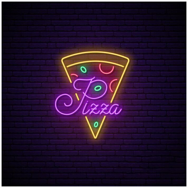 Pizza Neon Sign Bright Yellow And Purple Neon Sign