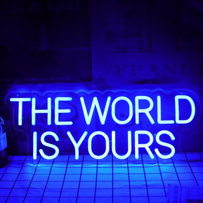 THE WORLD IS YOURS Blue Neon LED Sign