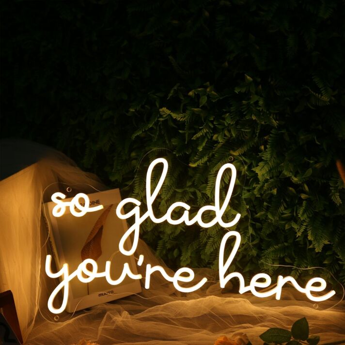 So Glad You Are Here Yellow Neon Sign