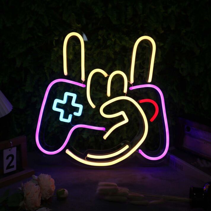 Rock Gesture With Game Controller Neon Sign