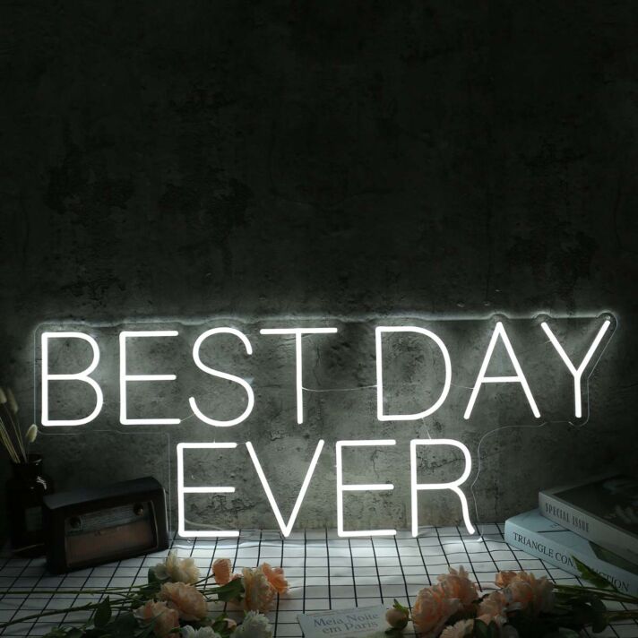 Best Day Ever White Neon Sign
